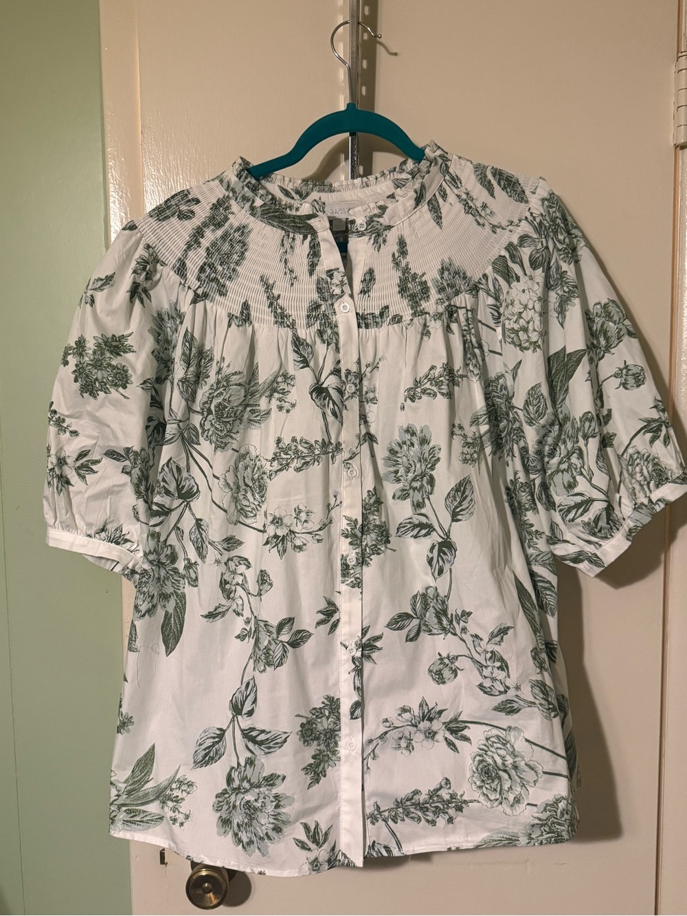 Sugarlips White Blouse with Green Floral Print